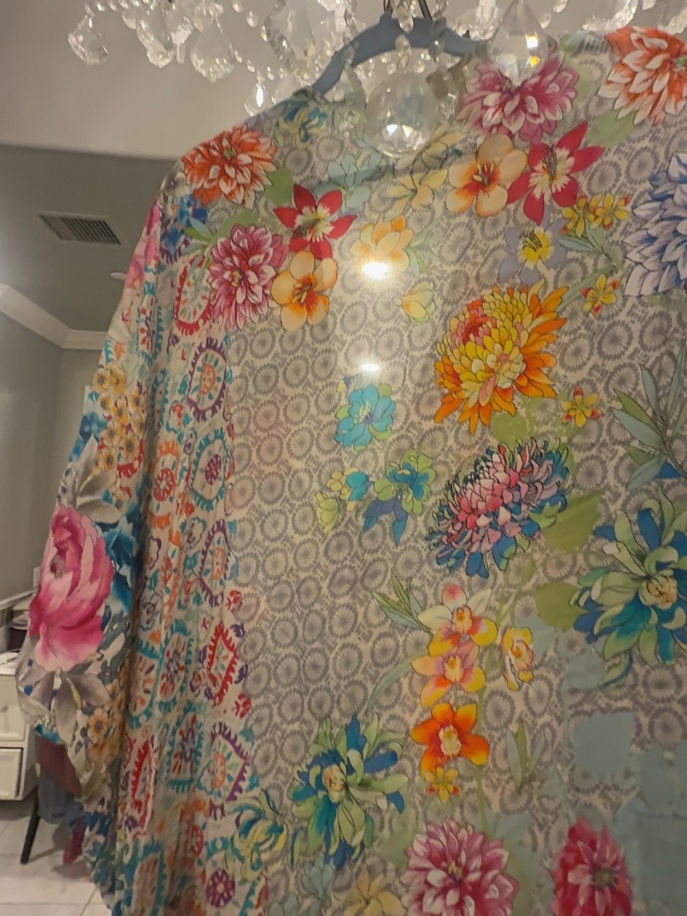 Johnny Was Pearce Silk Kimono | Vibrant Boho Floral Tassel Tie - Picture 11 of 12